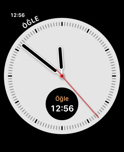 Apple Watch Infograph kadranında iki Sahaar Sıradaki vakit komplikasyonu: köşede ve alt kadranda Öğle 12:56.