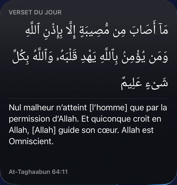 Le widget Verset du jour : un verset en arabe avec sa traduction.