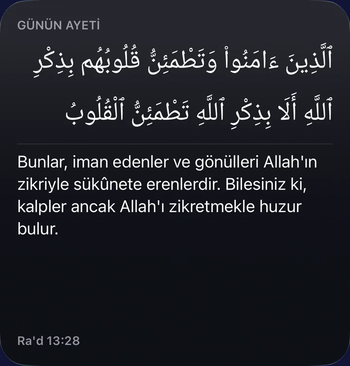 Günün ayeti widget’ı: bir ayet Arapçası ve mealiyle.
