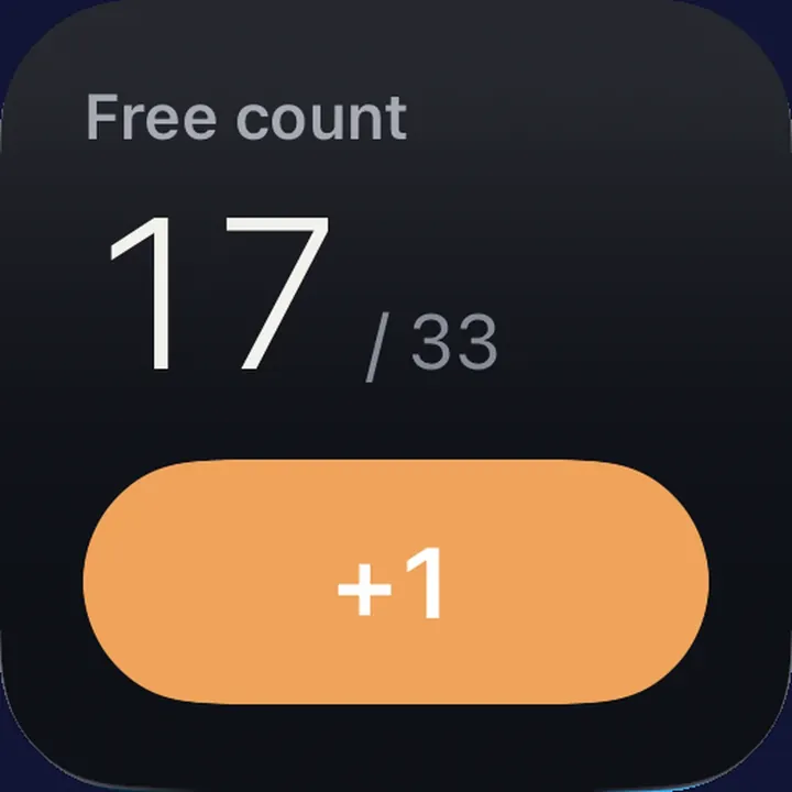 The Dhikr widget: today’s count and a +1 button.
