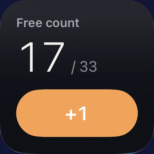 The Dhikr widget: today’s count and a +1 button.