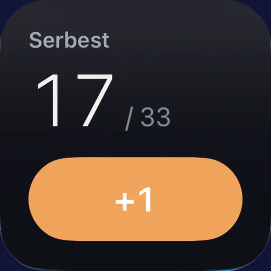 Zikir widget’ı: bugünkü sayı ve +1 düğmesi.