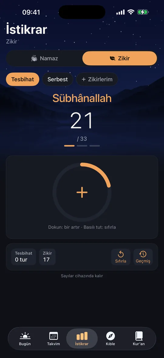 Sahaar Zikirmatik tesbihatta: Sübhânallah, 33’te 21.